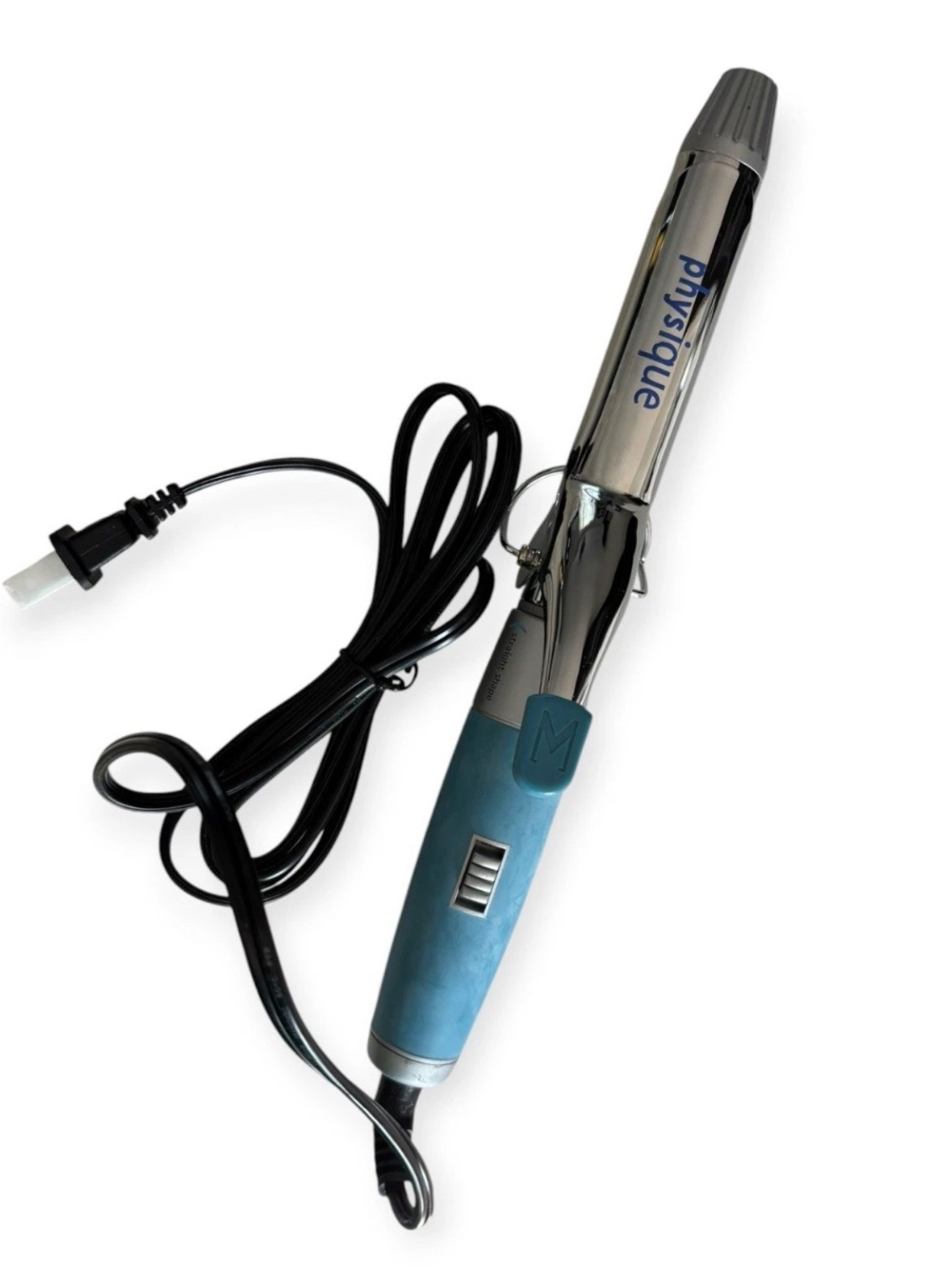 Physique Curling Iron Hair Styler PH-CST-3 Baby Blue Silver Soft Grip Vtg 1”
